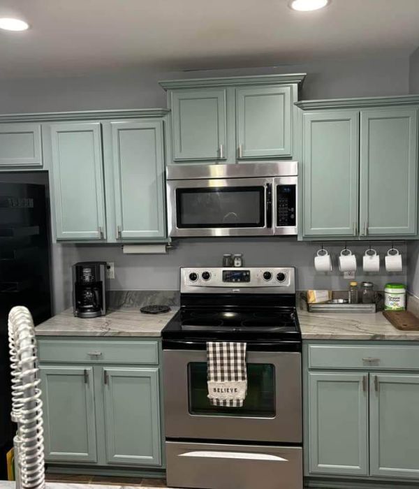 Before and after kitchen cabinet refinishing transformation